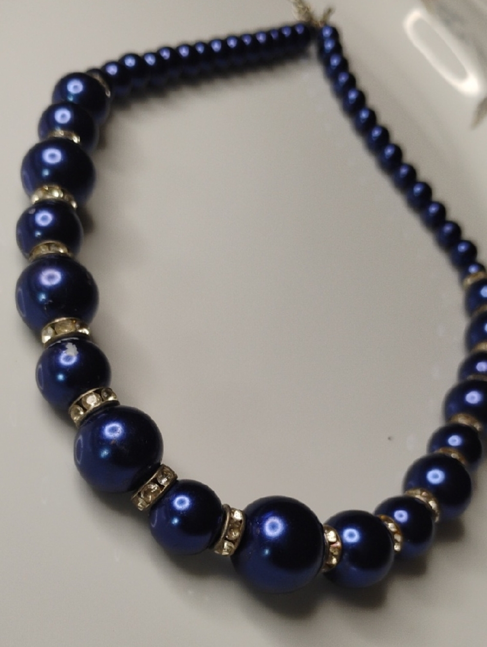 Elegant Midnight Blue tone Glass Bead Necklace with Crystal Accents